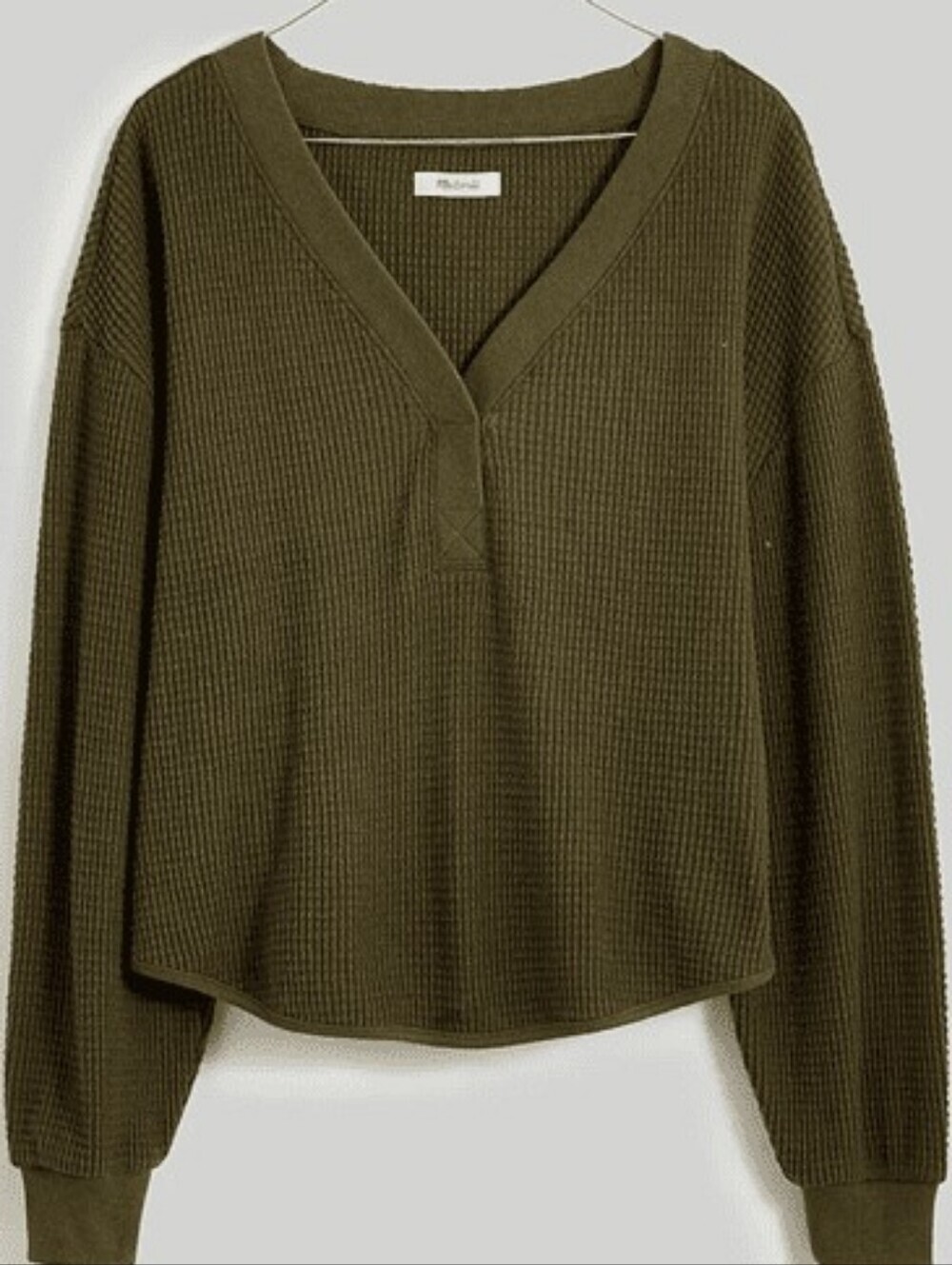 Madewell Olive Waffle-Knit V-Neck Sweater